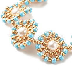Bracciale a maglie di fiori di perle conchiglia&nbsp;BJEW-JB08084-02