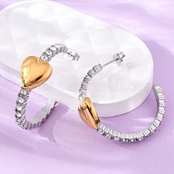 Серьги-гвоздики в форме сердца из нержавеющей стали 304 со стразами&nbsp;EJEW-R027-01GP
