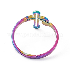 Anillo ajustable con forma de cruz hueca de acero inoxidable con revestimiento de iones (IP) 201 para mujer&nbsp;RJEW-K238-06M