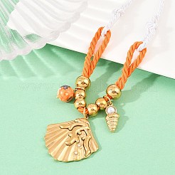 Женские ожерелья с подвеской в форме ракушки из нержавеющей стали 304 из полиэстеровой веревки&nbsp;NJEW-K252-10G