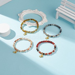 Эластичный браслет из натурального агата и синтетического гематита с подвеской для йоги из сплава&nbsp;BJEW-JB08649