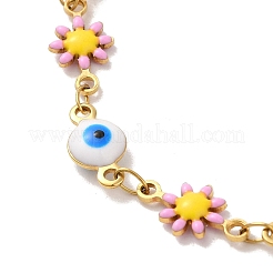 Braccialetti a catena con maglie a forma di margherita e malocchio in acciaio inossidabile 304 per donna&nbsp;BJEW-B079-03G