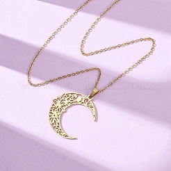 Colliers à pendentif lune et fleur creuse en acier inoxydable 304&nbsp;NJEW-K308-01A-G