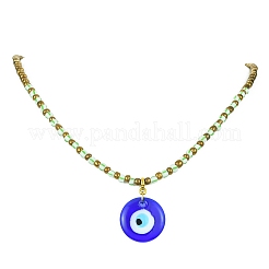 Collana con pendente in murano fatto a mano del malocchio con catene di perline di semi di vetro da donna&nbsp;NJEW-JN04418