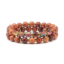 Ensemble de bracelets extensibles en perles rondes en bois naturel&nbsp;BJEW-JB07139
