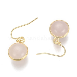 Rotonda e piatta tono dorato ottone rosa naturale orecchini quarzo ciondola&nbsp;EJEW-M059-07