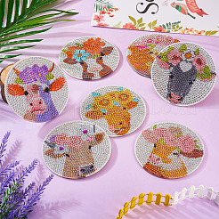 Kit di pittura diamante sottobicchiere con motivo floreale e bovini fai da te&nbsp;DIY-TAC0016-53