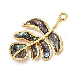 Подвески из нержавеющей стали 304 с натуральными ракушками пауа/ракушками-абалоне в виде листьев&nbsp;STAS-S163-23G