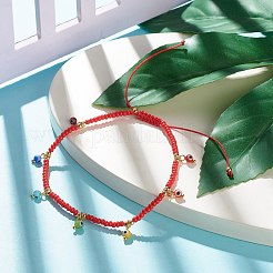 Cavigliera con semi di vetro e perline intrecciate in ottone con ciondoli malocchio a lume&nbsp;AJEW-AN00484-02