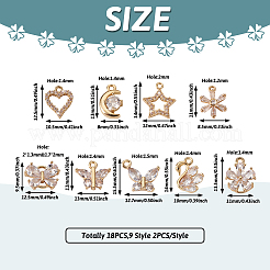 18шт 9 стиля латунные микропрозрачные подвески с кубическим цирконием&nbsp;ZIRC-TA0001-18