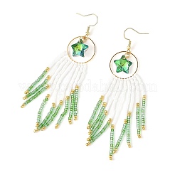 Boucles d'oreilles pendantes à pompons en perles de verre en forme d'étoile&nbsp;EJEW-MZ00777-02