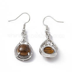 Orecchini pendenti a goccia con occhio di tigre naturale e strass di cristallo&nbsp;EJEW-A092-02P-16