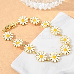 Armbänder aus Messing und Emaille mit Gänseblümchen-Gliederkette für Damen&nbsp;BJEW-A171-03G