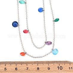 304 нержавеющая сталь шариковая цепочка разноцветные кубические цирконии плоские круглые кисточки двухслойные ожерелья для женщин&nbsp;LS-NJEW-A051-05P