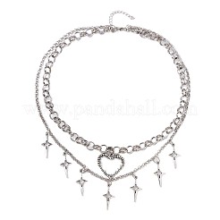Colliers double couche pour femmes avec pendentif cœur et étoile creux en alliage&nbsp;WG6A60D-01