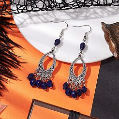 Серьги с подвесками из синтетической бирюзы и сплава&nbsp;EJEW-JE05890-04