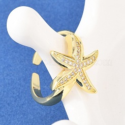 Кольца-манжеты с микропаве из прозрачных кубических цирконий в форме морской звезды для женщин&nbsp;RJEW-A088-08A-G