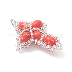 Окрашенная синтетическая императорская яшма с подвесками из стеклянных бусин&nbsp;PALLOY-MZ01119-05