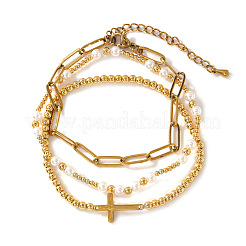 3 Stück Kreuzarmband-Set aus Edelstahl 304 und Imitationsperlen&nbsp;PU8639-1