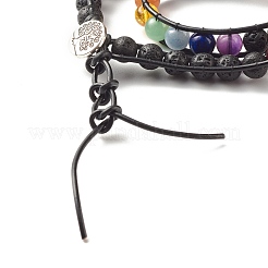 Bracelet enveloppant rond tressé en pierres naturelles mélangées à 2 boucle avec breloque en alliage arbre de vie&nbsp;BJEW-JB07871