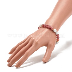 Braccialetto elasticizzato con perline rotonde in agata stagionata naturale (tinta) e howlite&nbsp;BJEW-JB08087-01
