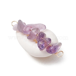 8 шт. 8 стиля натуральный розовый кварц и тигровый глаз и хаулит и зеленый авантюрин и золотой рутиловый кварц и аметист и красная яшма и аквамарин подвески-коннекторы из натуральной ракушки каури&nbsp;PALLOY-JF03493