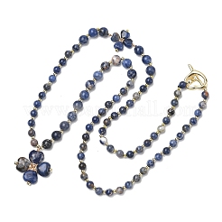 Colliers ronds à perles avec pendentif trèfle en sodalite naturelle et fermoirs en forme de cœur pour la Saint-Patrick&nbsp;NJEW-G202-02G-05