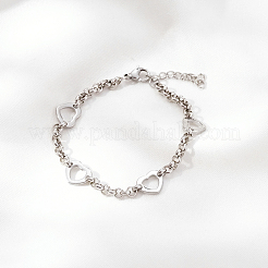 Bracelets en acier inoxydable 304 à maillons en forme de cœur creux pour femmes&nbsp;JF4539-2