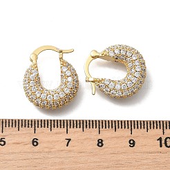 Латунные плоские круглые серьги-кольца с микропаве из прозрачных кубических цирконий&nbsp;EJEW-K318-04A-G