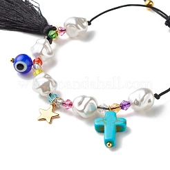 Bracciale con perline intrecciate in turchese sintetico (tinto) e plastica e lampadario per ragazze e donne&nbsp;BJEW-JB06952