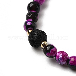 Эластичный браслет из натурального огненного агата и вулканического камня&nbsp;BJEW-JB08362