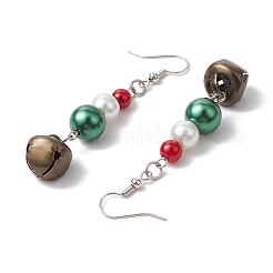 Boucles d'oreilles pendantes en forme de cloche avec perles en verre sur le thème de Noël&nbsp;EJEW-JE06153