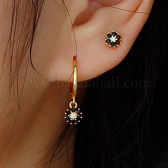 925 orecchini a cerchio in argento sterling con zirconi cubici micro pavé a forma di fiore&nbsp;OO2534-3