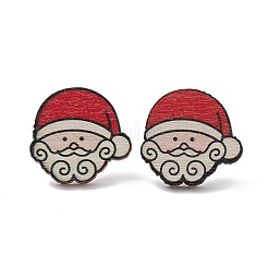 Boucles d'oreilles clous en bois imprimés de noël&nbsp;LS-EJEW-D046-05