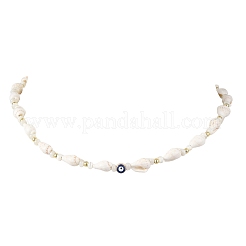 Halsketten aus natürlicher Trochidenmuschel und Legierungsemaille mit blauem Nazar-Auge&nbsp;NJEW-JN06307