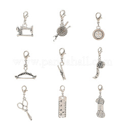 9 шт. 9 стиля швейных инструментов тибетский стиль сплав подвесные украшения&nbsp;HJEW-JM03581