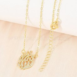 Collana con ciondolo a forma di fiamma in ottone con micro pavé di zirconi cubici trasparenti&nbsp;KK-CBA4547-10G