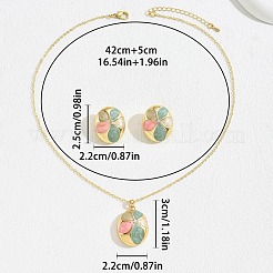 Овальные с цветочным узором латунные эмалевые подвески и комплекты серег-гвоздиков&nbsp;FS-WGB45B2-01