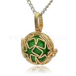 Pendentifs à cage ronde creuse en laiton doré&nbsp;KK-J231-04G