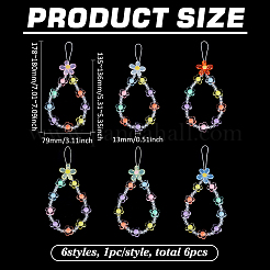 6 шт. 6 стиля красочные цветочные смоляные бусины цепочки мобильные ремешки&nbsp;AJEW-FG0007-34