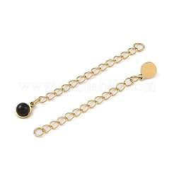Rallonge de chaîne gourmette en acier inoxydable chirurgical 316 avec placage ionique (ip) et breloque ronde en agate noire naturelle&nbsp;STAS-A097-01G-06