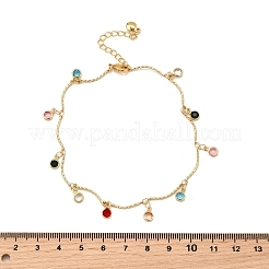 Плоские круглые браслеты с кисточками из богемской латуни и цветного стекла&nbsp;AJEW-Z046-02G