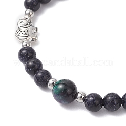 Женские эластичные браслеты из синтетического синего золота и натурального тигрового глаза&nbsp;BJEW-JB12622