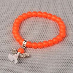 Эластичные матовые стеклянные бусины детские браслеты с подвесками на детский день&nbsp;BJEW-JB01769