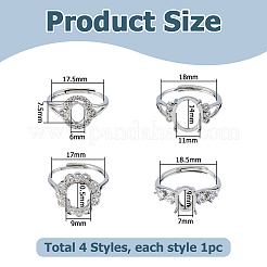 4 шт. 4 стиля овальных латунных стразовых регулируемых колец&nbsp;KK-HS0015-90