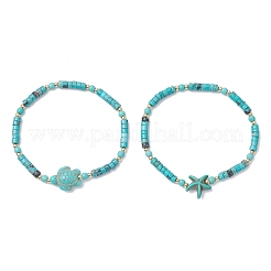 2 шт. эластичные браслеты из бусин натурального магнезита и окрашенной синтетической бирюзы для женщин&nbsp;BJEW-JB13217