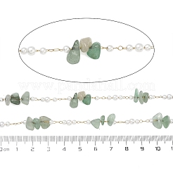 Цепочки ручной работы из натурального зеленого авантюрина и имитации АБС-пластика.&nbsp;CHS-F025-01G