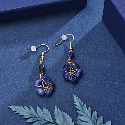 Orecchini pendenti con lapislazzuli naturale avvolto in filo metallico&nbsp;EJEW-JE04150-02