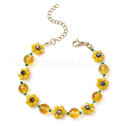 Pulseras elásticas con cuentas de cristal de cuarzo natural y flores para mujer&nbsp;BJEW-TA00555