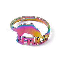 Ионное покрытие (IP) 201 нержавеющая сталь карта африки регулируемое кольцо для женщин&nbsp;RJEW-C045-10M